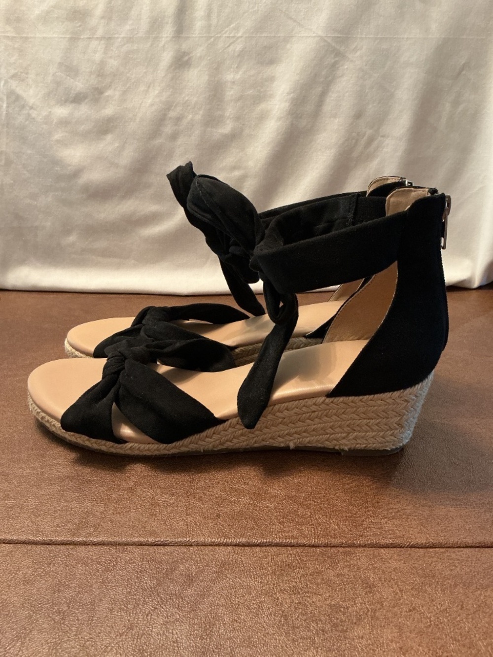 Sz 11 Women’s Sandals Espadrille Suede Upper Memory Foam Black Euro-Summer Shoe - Picture 5 of 12